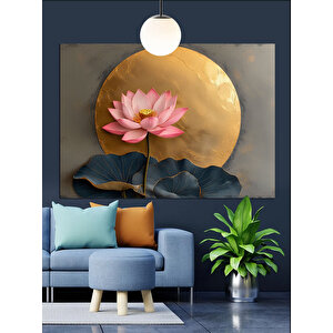 Altın Fon Üzerinde Lotus Çiçeği Dekoratif Kanvas - Mdf Ahşap Tablo
