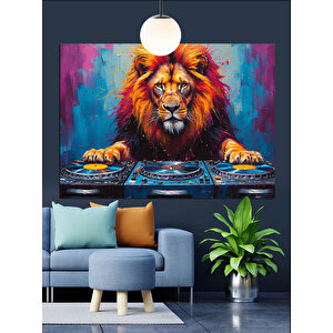 Dj Setinin Başında Aslan Dekoratif Kanvas - Mdf Ahşap Tablo
