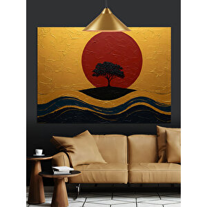Kırmızı Güneş Ve Ağaç Dekoratif Kanvas - Mdf Ahşap Tablo 50x70 cm