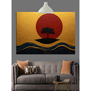 Kırmızı Güneş Ve Ağaç Dekoratif Kanvas - Mdf Ahşap Tablo 50x70 cm