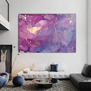Pembe Ve Altın Mermer Soyut Sanat – Oturma Odası İçin Modern Kanvas Duvar Dekoru