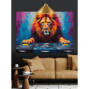 Dj Setinin Başında Aslan Dekoratif Kanvas - Mdf Ahşap Tablo