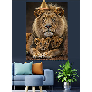 Aslan Ve Yavrular Dekoratif Kanvas - Mdf Ahşap Tablo 70x100 cm