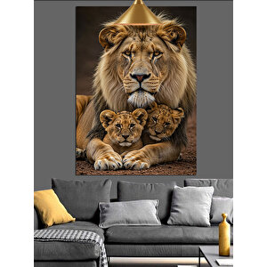 Aslan Ve Yavrular Dekoratif Kanvas - Mdf Ahşap Tablo