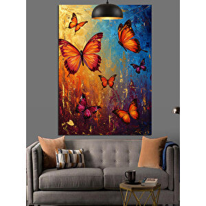 Renkli Uçan Kelebek Dekoratif Kanvas - Mdf Ahşap Tablo 50x70 cm