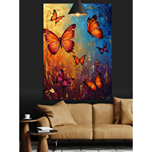 Renkli Uçan Kelebek Dekoratif Kanvas - Mdf Ahşap Tablo