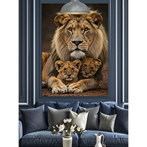 Aslan Ve Yavrular Dekoratif Kanvas - Mdf Ahşap Tablo 50x70 cm