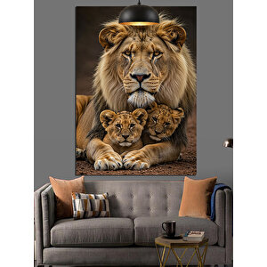 Aslan Ve Yavrular Dekoratif Kanvas - Mdf Ahşap Tablo 50x70 cm