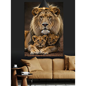 Aslan Ve Yavrular Dekoratif Kanvas - Mdf Ahşap Tablo