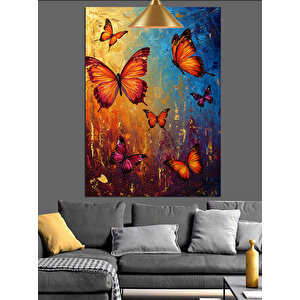 Renkli Uçan Kelebek Dekoratif Kanvas - Mdf Ahşap Tablo 70x100 cm