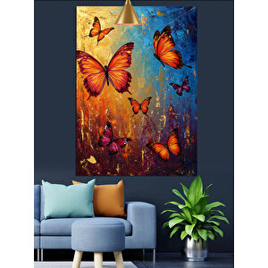 Renkli Uçan Kelebek Dekoratif Kanvas - Mdf Ahşap Tablo