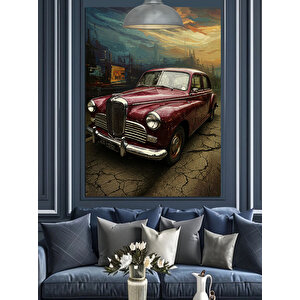 Kırmızı Klasik Araba Dekoratif Kanvas - Mdf Ahşap Tablo 25x35 cm