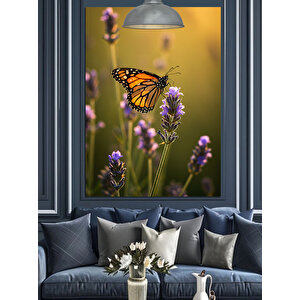 Lavanta Üzerinde Kelebek Dekoratif Kanvas - Mdf Ahşap Tablo