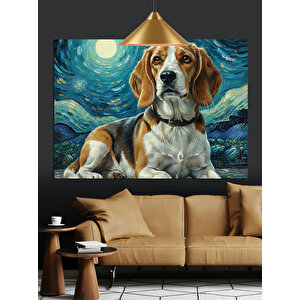 Yıldızlı Gökyüzünde Beagle Köpek Dekoratif Kanvas - Mdf Ahşap Tablo 25x35 cm