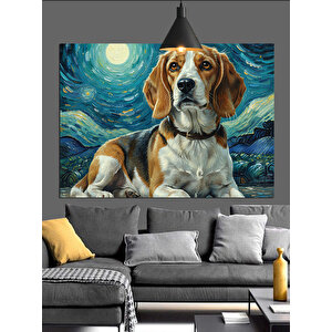 Yıldızlı Gökyüzünde Beagle Köpek Dekoratif Kanvas - Mdf Ahşap Tablo 25x35 cm