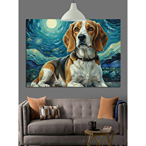 Yıldızlı Gökyüzünde Beagle Köpek Dekoratif Kanvas - Mdf Ahşap Tablo 25x35 cm