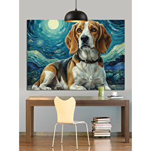 Yıldızlı Gökyüzünde Beagle Köpek Dekoratif Kanvas - Mdf Ahşap Tablo