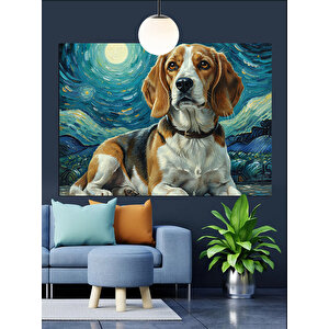 Yıldızlı Gökyüzünde Beagle Köpek Dekoratif Kanvas - Mdf Ahşap Tablo