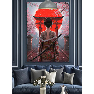 Güneş Doğarken Samuray Kadın Dekoratif Kanvas - Mdf Ahşap Tablo 70x100 cm
