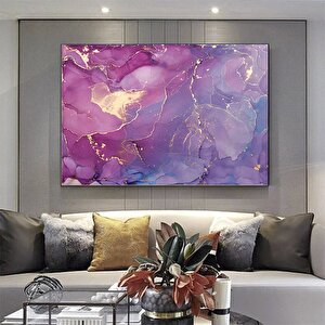Pembe Ve Altın Mermer Soyut Sanat – Oturma Odası İçin Modern Kanvas Duvar Dekoru 80x150 cm