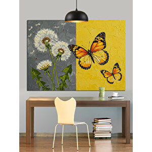 Papatyalar Üzerinde Sarı Kelebek Dekoratif Kanvas - Mdf Ahşap Tablo 25x35 cm