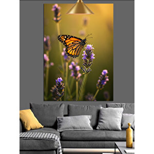 Lavanta Üzerinde Kelebek Dekoratif Kanvas - Mdf Ahşap Tablo