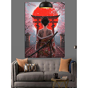 Güneş Doğarken Samuray Kadın Dekoratif Kanvas - Mdf Ahşap Tablo 70x100 cm