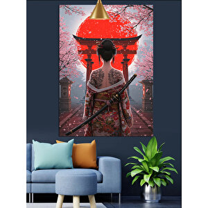 Güneş Doğarken Samuray Kadın Dekoratif Kanvas - Mdf Ahşap Tablo 70x100 cm