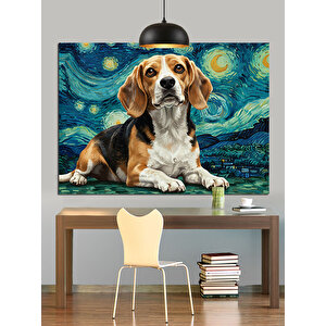 Yıldızlı Gökyüzünde Beagle Köpek Dekoratif Kanvas - Mdf Ahşap Tablo 50x70 cm