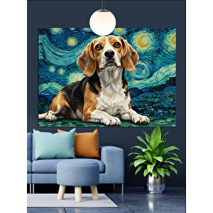 Yıldızlı Gökyüzünde Beagle Köpek Dekoratif Kanvas - Mdf Ahşap Tablo 50x70 cm