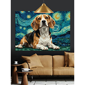 Yıldızlı Gökyüzünde Beagle Köpek Dekoratif Kanvas - Mdf Ahşap Tablo 50x70 cm