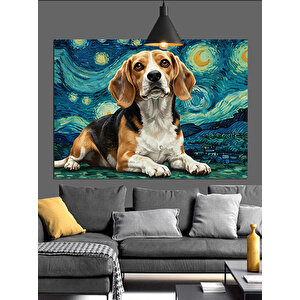 Yıldızlı Gökyüzünde Beagle Köpek Dekoratif Kanvas - Mdf Ahşap Tablo