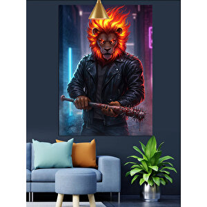 Alevli Aslan Portre Dekoratif Kanvas - Mdf Ahşap Tablo 70x100 cm