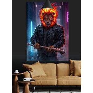 Alevli Aslan Portre Dekoratif Kanvas - Mdf Ahşap Tablo 70x100 cm
