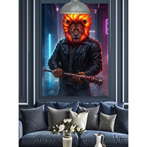 Alevli Aslan Portre Dekoratif Kanvas - Mdf Ahşap Tablo