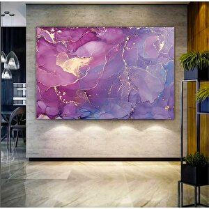 Pembe Ve Altın Mermer Soyut Sanat – Oturma Odası İçin Modern Kanvas Duvar Dekoru