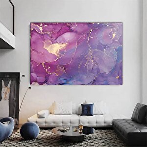 Pembe Ve Altın Mermer Soyut Sanat – Oturma Odası İçin Modern Kanvas Duvar Dekoru