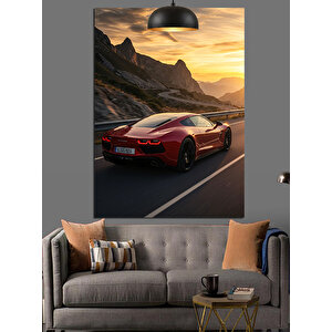 Kırmızı Spor Araba Dekoratif Kanvas - Mdf Ahşap Tablo 50x70 cm