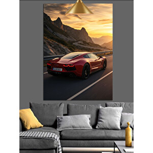 Kırmızı Spor Araba Dekoratif Kanvas - Mdf Ahşap Tablo