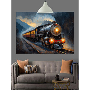 Raylarda İlerleyen Buharlı Tren Dekoratif Kanvas - Mdf Ahşap Tablo