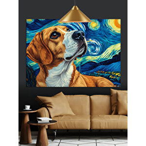 Yıldızlı Gökyüzünde Beagle Köpek Dekoratif Kanvas - Mdf Ahşap Tablo 35x50 cm