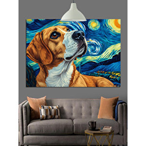 Yıldızlı Gökyüzünde Beagle Köpek Dekoratif Kanvas - Mdf Ahşap Tablo