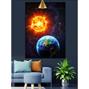 Güneş Dünya Patlama Dekoratif Kanvas - Mdf Ahşap Tablo