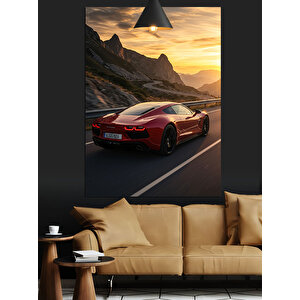 Kırmızı Spor Araba Dekoratif Kanvas - Mdf Ahşap Tablo 35x50 cm