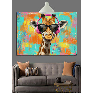 Güneş Gözlüklü Renkli Zürafa Dekoratif Kanvas - Mdf Ahşap Tablo