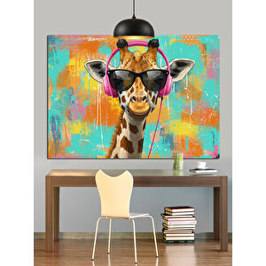 Güneş Gözlüklü Renkli Zürafa Dekoratif Kanvas - Mdf Ahşap Tablo