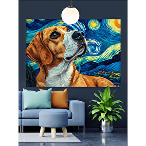 Yıldızlı Gökyüzünde Beagle Köpek Dekoratif Kanvas - Mdf Ahşap Tablo 70x100 cm
