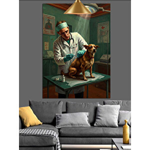 Veteriner Köpek Muayene Dekoratif Kanvas - Mdf Ahşap Tablo 35x50 cm