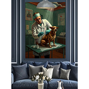 Veteriner Köpek Muayene Dekoratif Kanvas - Mdf Ahşap Tablo 35x50 cm