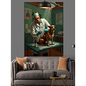 Veteriner Köpek Muayene Dekoratif Kanvas - Mdf Ahşap Tablo 35x50 cm
